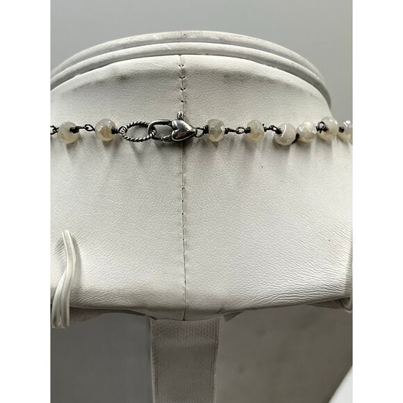 Sterling Silver Green Variscite Pendant Ornate Faceted Moonstone Beaded Necklace - Picture 10 of 12